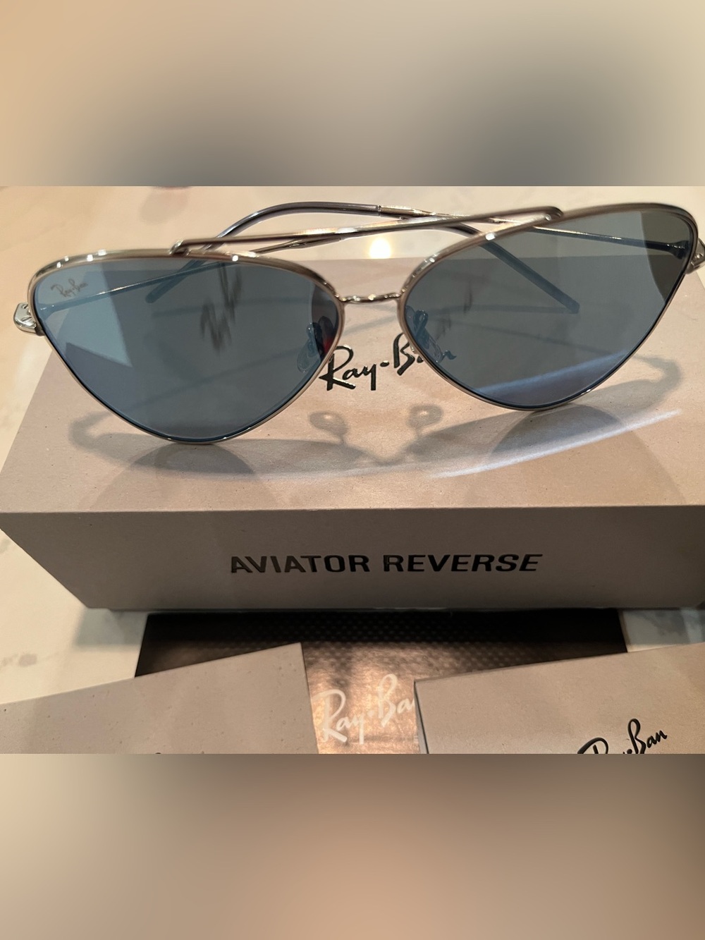 Ray-Ban Aviator Reverse Sunglasses in Silver with Blue Lenses 56mm
